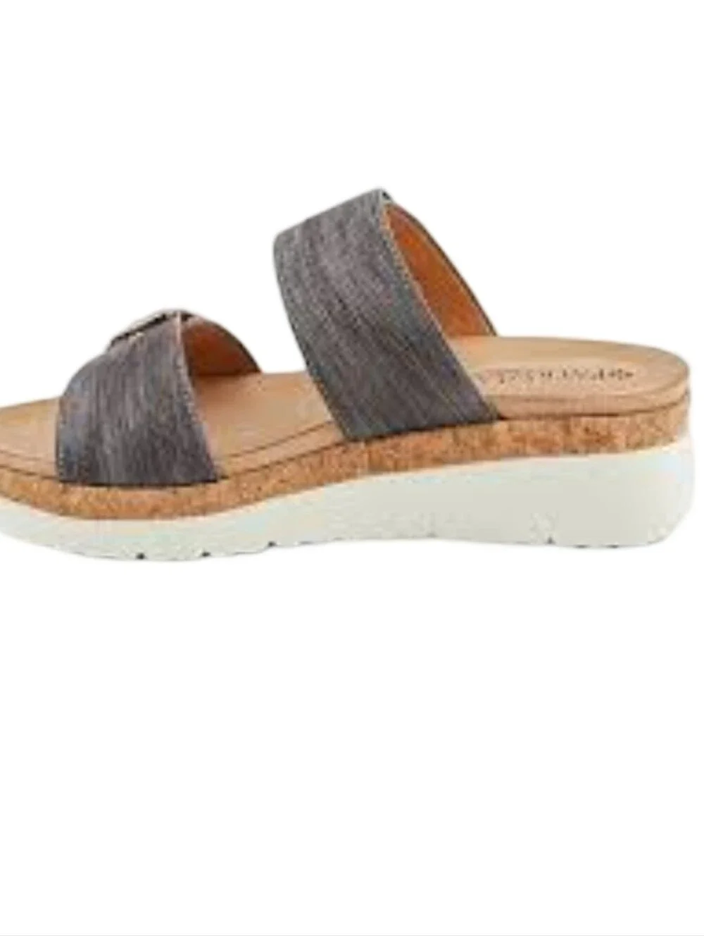 Patrizia Women's Double-Buckle Slide Sandal in Gray with Gold Buckles Size 9